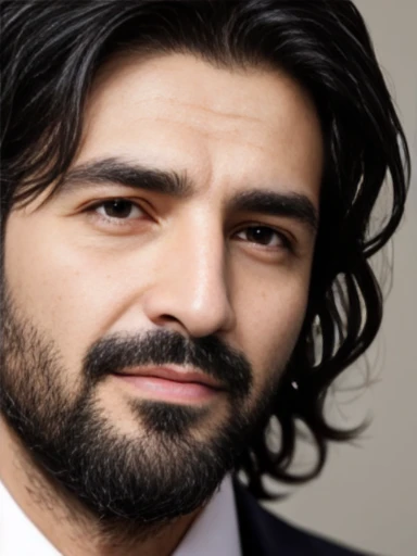 Lebanese man, ugly, short messy black hair with white strands, facial hair, lazy, 50 years old, suits, large nose, body view, city
