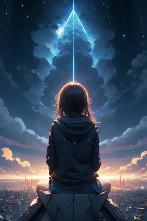 Triangular sitting Depression Crying Girl nigh sky
