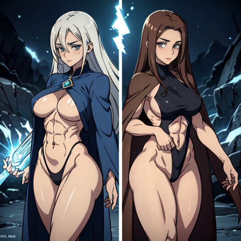 great quality, (1 woman), very focused face, diamond face, perfect eyes, (wearing mage robe), mage robe, strong shadows, detailed face, (casting spell), blue flashes of light, in battle, detailed abs, shinying eyes, (masterpiece), direct light, underlight, strong jaw, (large boobs), massive ass, thick thighs, (long torso), wide waist, skinny torso, fit, perfect face, sexy, (blushing),