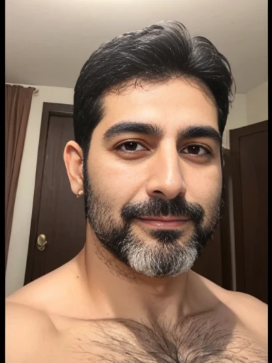 Lebanese man, ugly, short thin receding hair, facial hair, lazy, 40 years old, nudity, bedroom, hairy body