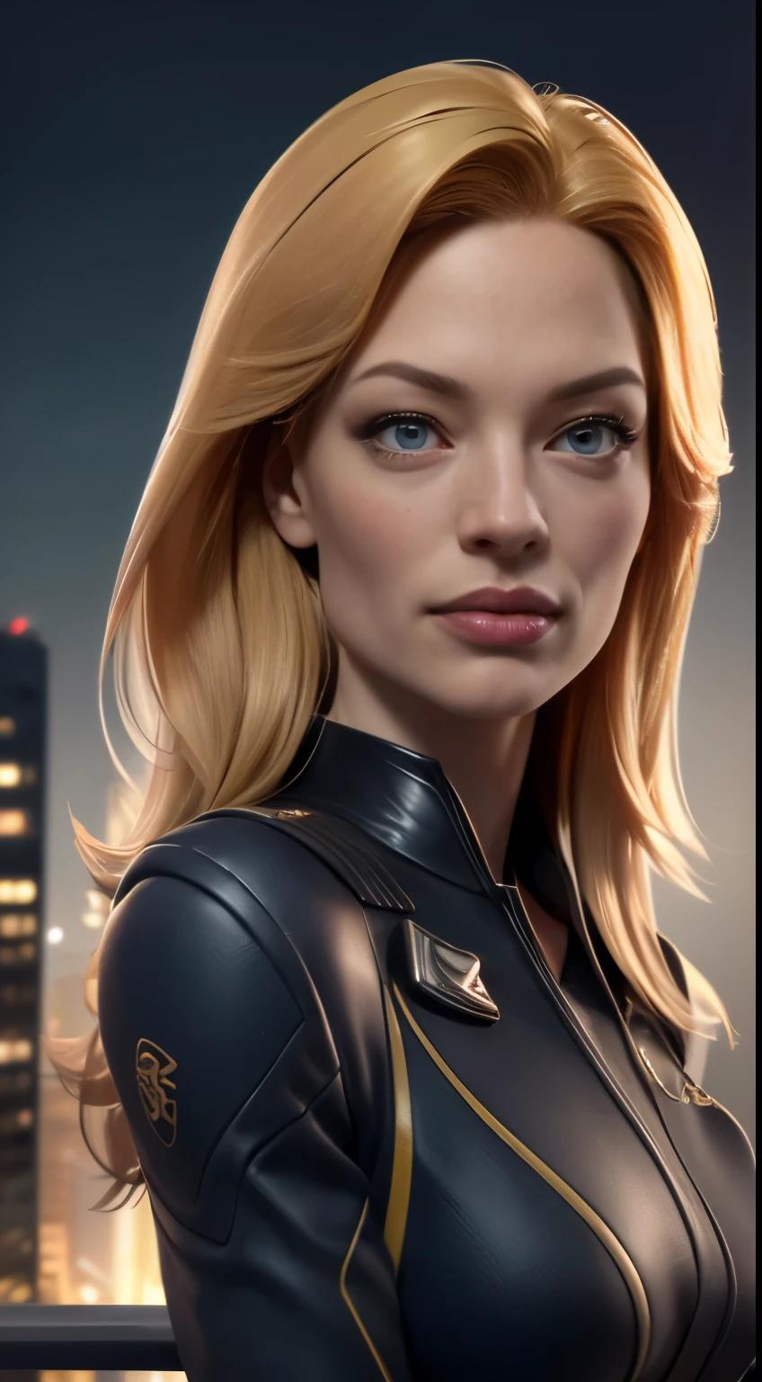 photo of Jeri Ryan, RAW, beautiful woman, ((portrait)), ((detailed face:1.2)), ((detailed facial feature, detailed skin, clear skin), (perfect proportioned body), (wearing a Starfleet sciences uniform) (high detailed city environment, apartment balcony), (realistic photo, best quality, detailed), (8k wallpaper), (cinematic lighting, dramatic lighting) (sharp focus, intricate)