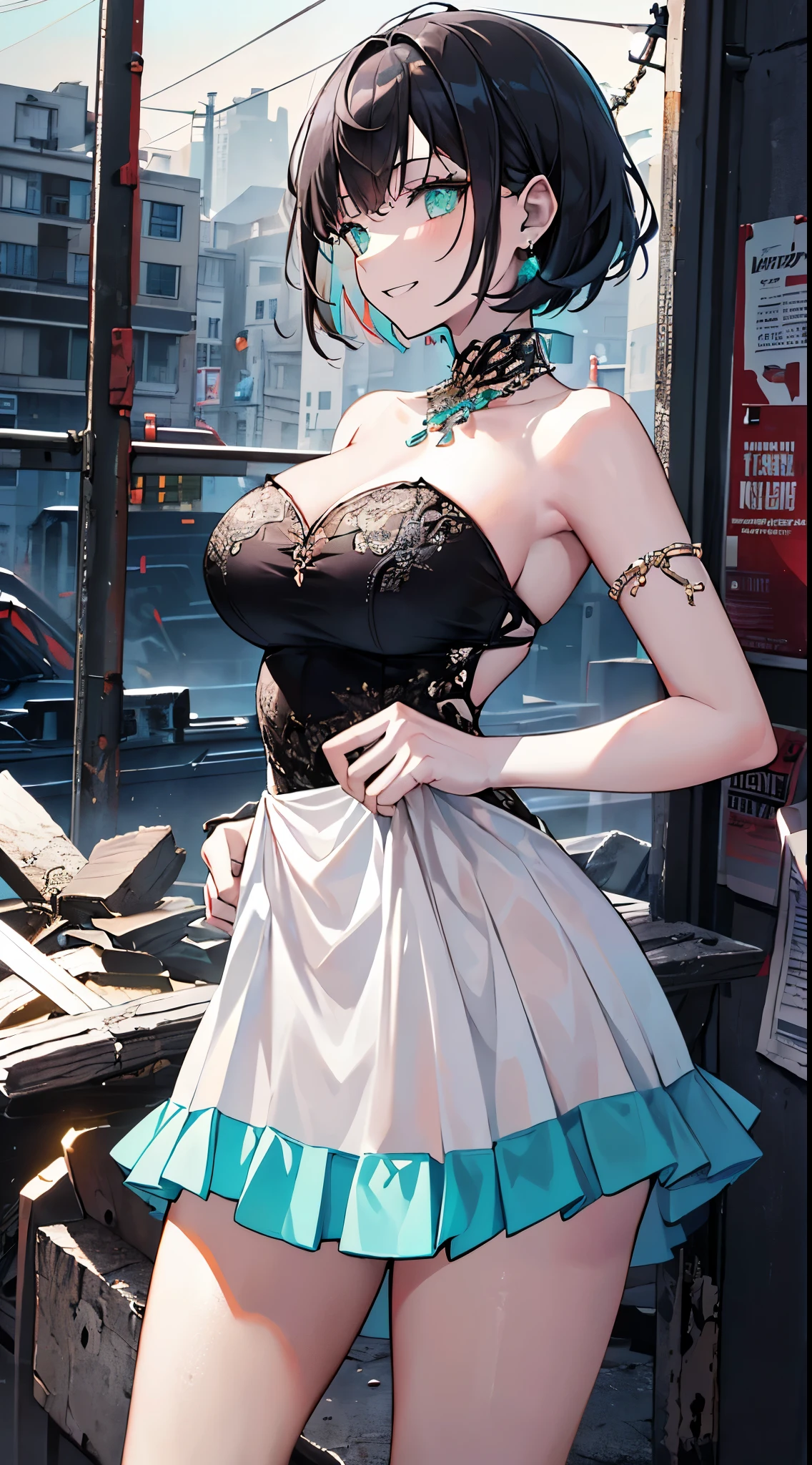 A 1920s flapper girl with large breast dressed in clothes of the era in a speak easy swinging on swing above a bar, very detailed, ornate, sharp focus