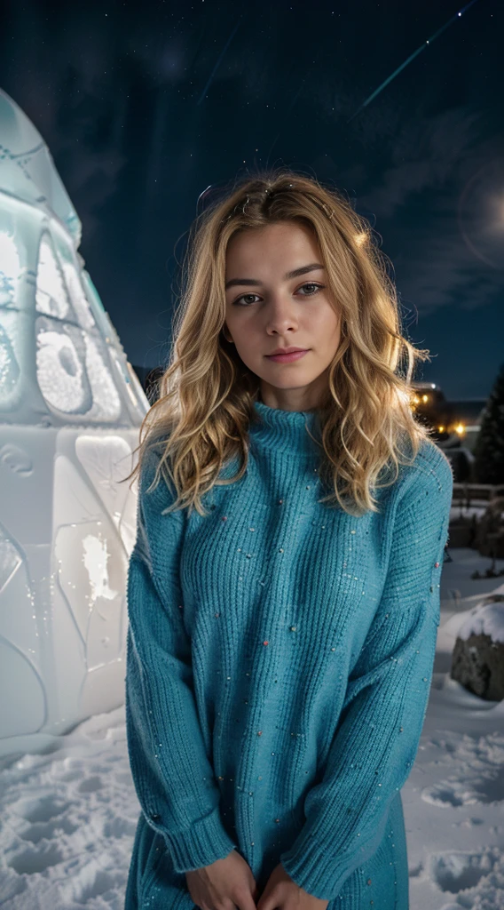 RAW uhd ganzkörperaufnahme 24 years blonde normalaufnahme, cheveux blonds roux, ice Castles, wavy, in front of a igloo, snowy in antartica, starry night sky, ,Mamas Natutai, La toile de fond de la nuit de la ville,clothes made out of finest wool, detailded (tissu!, cheveux!, couleur!, Mangelhaftigkeiten:1.1), High level of detail of bright eyes, (looking into camera), specular lighting, DSLR, ultra quality, mise au point nette, tranchant, profondeur de champs, Filmkorn, (centered), Fujifilm XT3, Cristal, Le centre du cadre, joli visage, mise au point nette, Laternenpfahl, Neonlichter, Bokeh, (poorly lit), discret, dans la nuit, (Ciel nocturne), couleurps entier, Plan moyen, , Pas de soutien-gorge, NSFW (en anglais seulement), .