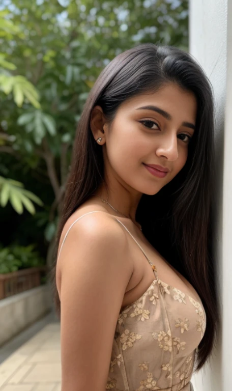 ((RAW, analog style)), face, extremely detailed full body color photo of a 25 y.o girl, beautiful face, beautiful eyes, ((small nose)), big natural lipabric crop top)), medium breasts, slim body, outdoor, treeilm grain, skin details, high detailed skin texture, 8k hdr, dslr)), indian female model yami gautami, close-up picture of yami gautmi, floral dress. Sexy figure, hot looks, long curly hair