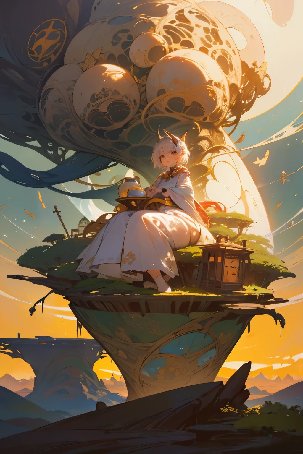 Heikala, Michael Bohme, Surreal, mysterious, strange, fantastical, fantasy, Sci-fi, Japanese anime, Torn Map, Tea Party at Orange Pekoe, beautiful girl perfect voluminous body, Journey through the Labyrinth of Patagonia, detailed masterpiece colour drawings