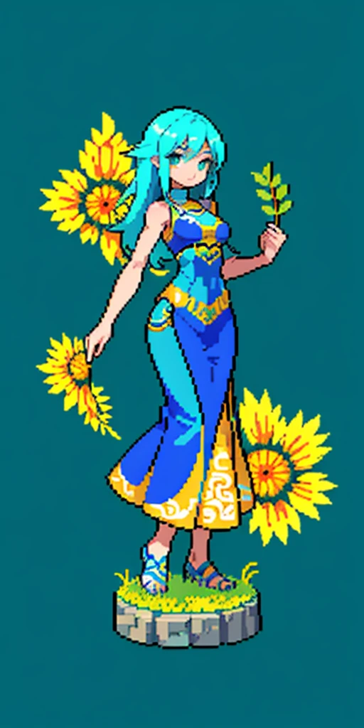 masterpiece, top quality, best quality), pixel,pixel art, 1 girl, aqua, fullbody, Cyprinid