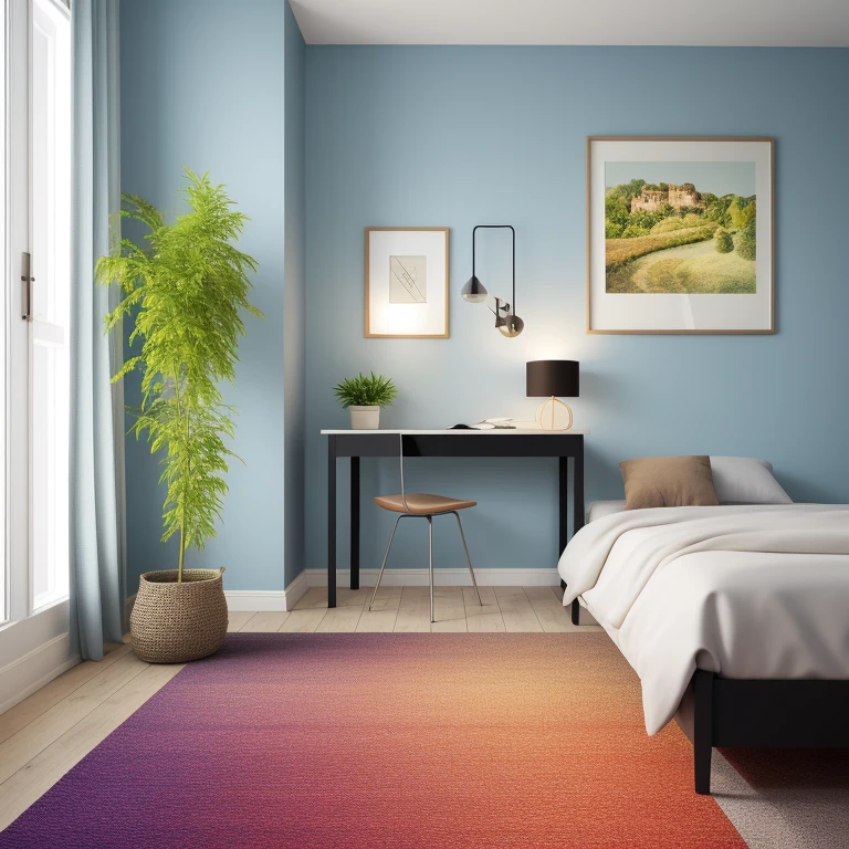 janelas,窗帘,sofe,carpets,vibrant with colors,Greenery,blue wall,lamp lights,超高分辨率,中景 the scene irightly,morningglow,Light,Add details,high qulity,Pubic area is clear,bright room,
