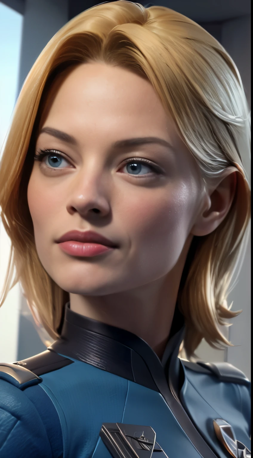 photo of Jeri Ryan, RAW, beautiful woman, ((portrait)), ((detailed face:1.2)), ((detailed facial feature, detailed skin, clear skin), (perfect proportioned body), walking, (wearing a blue starfleet uniform) (high detailed city environment, apartment balcony), (realistic photo, best quality, detailed), (8k wallpaper), (cinematic lighting, dramatic lighting) (sharp focus, intricate)