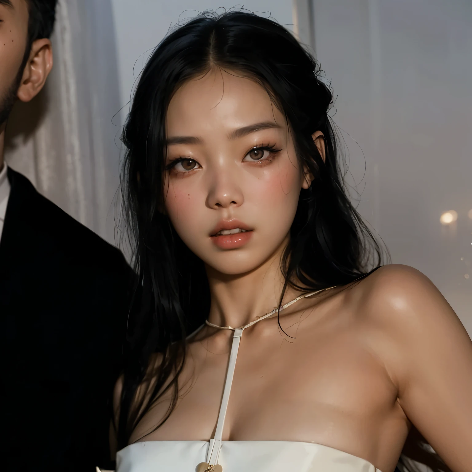 devastated Asian woman in a white dress and a man in a black suit, Lulu Chen, jennie blackpink, gemma chen, Kiko Mizuhara, Sha Xi, an Asian woman, Gongbi, a young asian woman, basia tran |, louise zhang, Shen Mingchen, jia, Retrato Sophie Mudd, Miko