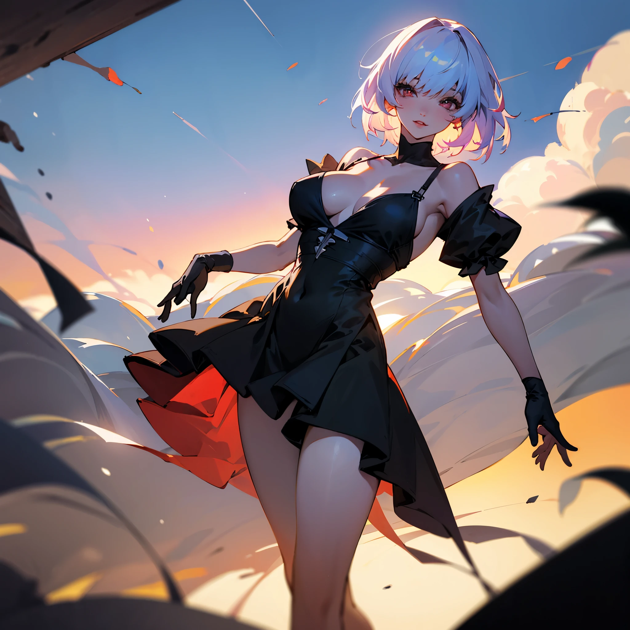 high res, ultrasharp, 8K, masterpiece, looking at viewer, Y'shtola, sexy, black dress