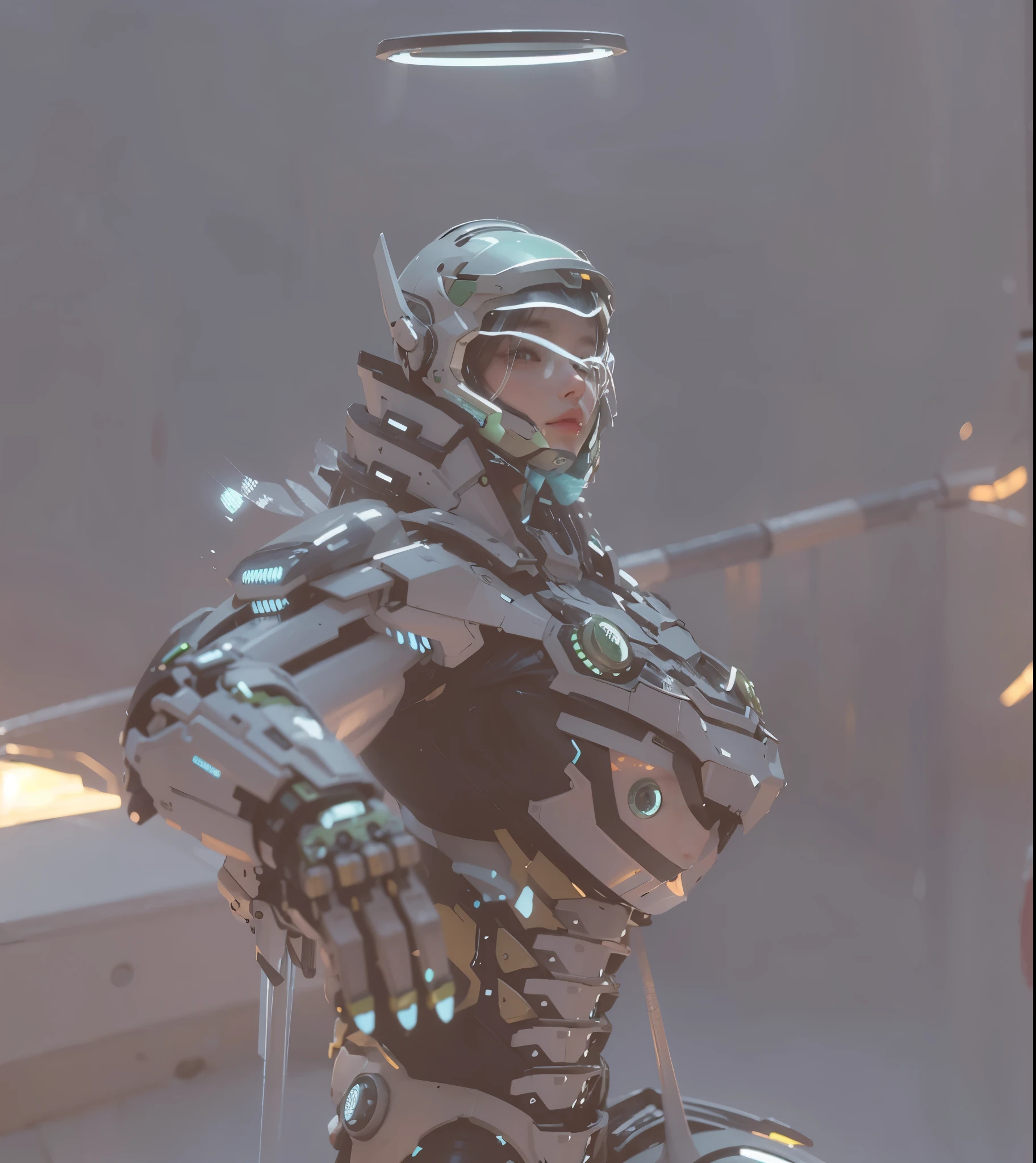 Highest image quality, outstanding details, ultra-high resolution, (realism: 1.4), the best illustration, favor details, highly condensed 1girl, with a delicate and beautiful face, dressed in a black and green mecha, wearing a mecha helmet, holding a directional controller, riding on a motorcycle, the background is a high-tech lighting scene of the future city.