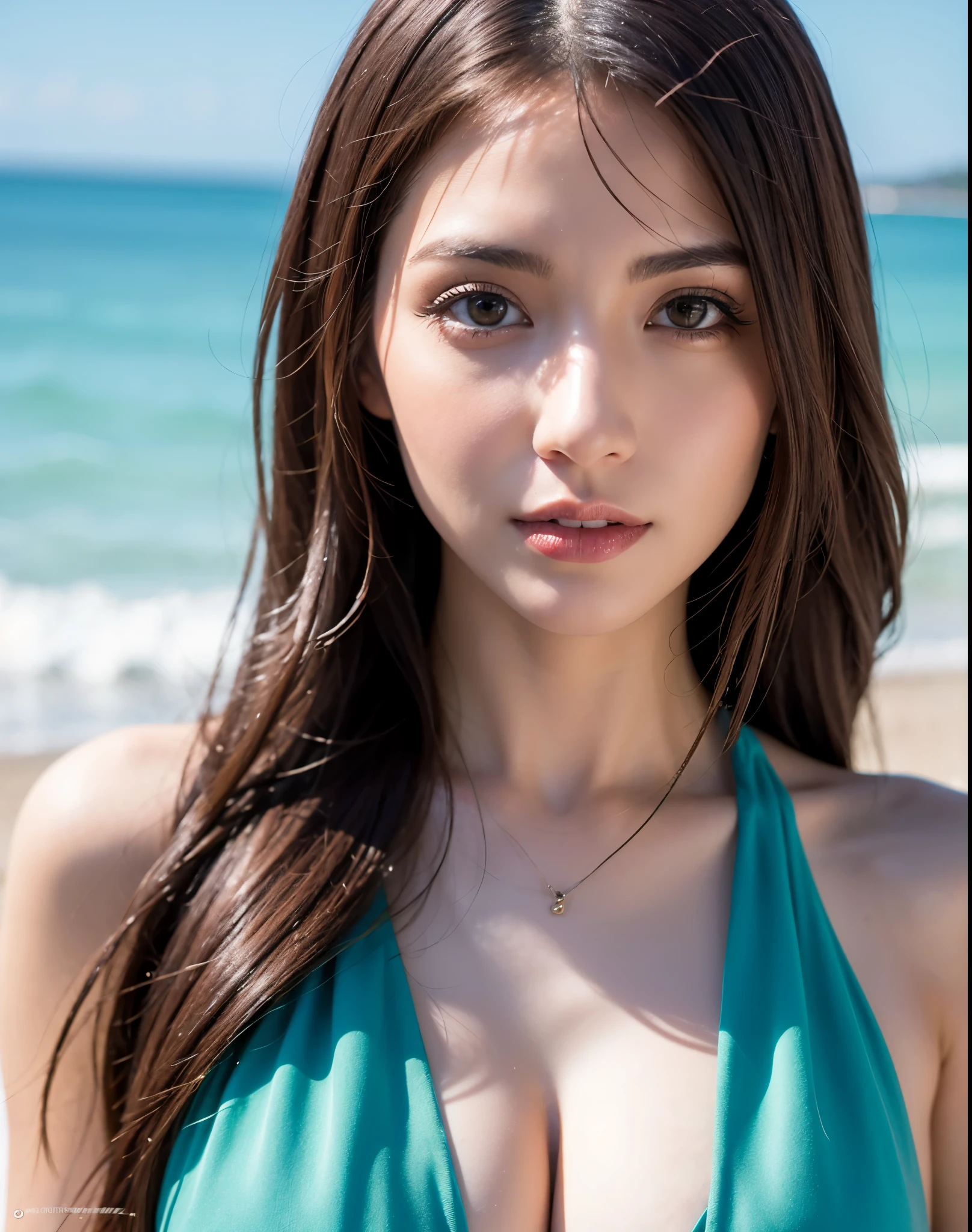 Extremely realistic,The most beautiful woman here,sea beach,4086kbit,extreme hight detail