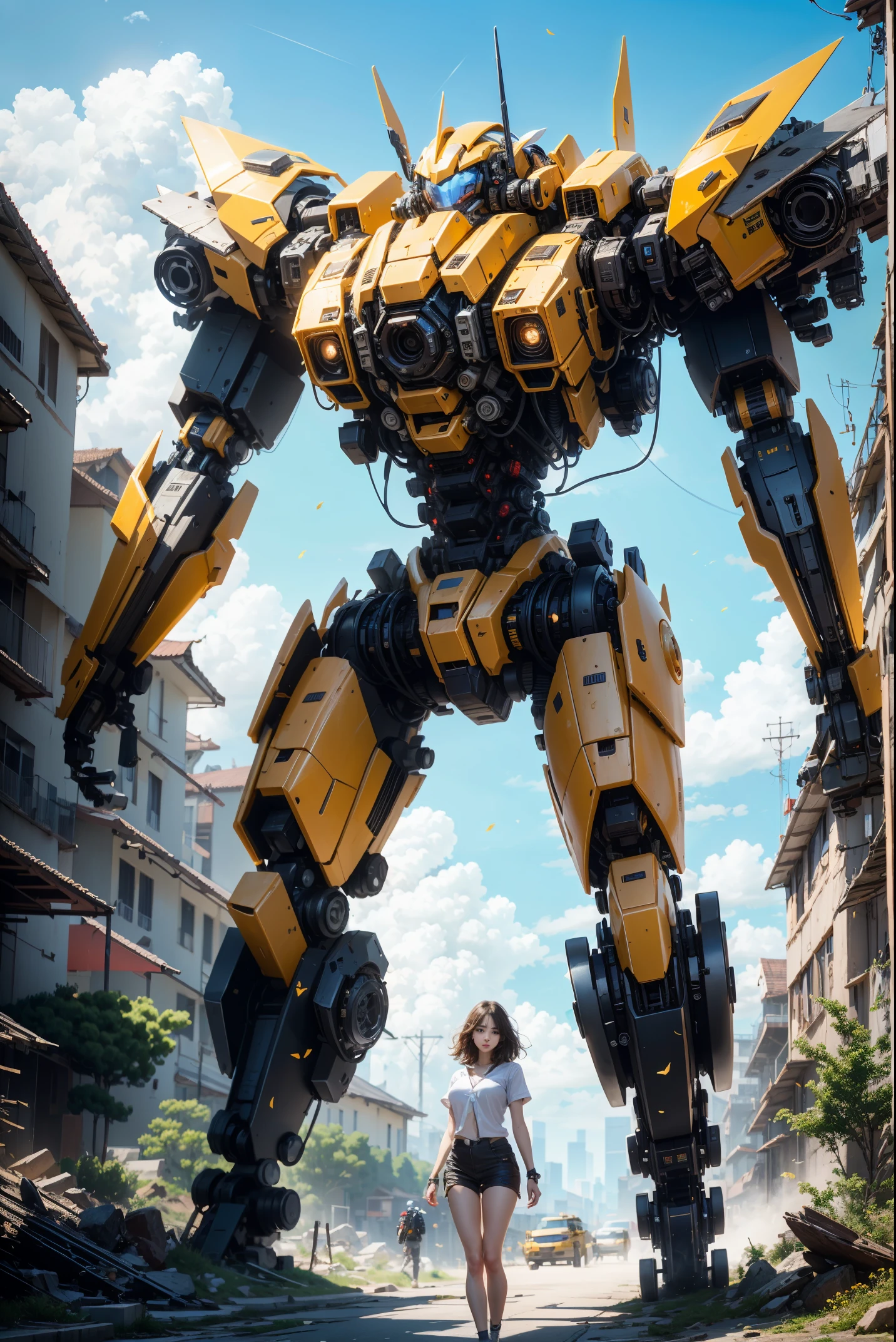 ((Best quality)), ((masterpiece)), (highly detailed:1.3), 3D,Shitu-mecha, beautiful cyberpunk women with her mecha in the ruins of city from a forgoten war, ancient technology,HDR (High Dynamic Range),Ray Tracing,NVIDIA RTX,Super-Resolution,Unreal 5,Subsurface scattering,PBR Texturing,Post-processing,Anisotropic Filtering,Depth-of-field,Maximum clarity and sharpness,Multi-layered textures,Albedo and Specular maps,Surface shading,Accurate simulation of light-material interaction,Perfect proportions,Octane Render,Two-tone lighting,Low ISO,White balance,Rule of thirds,Wide aperature,8K RAW,Efficient Sub-Pixel,sub-pixel convolution,luminescent particles,light scattering,Tyndall effect