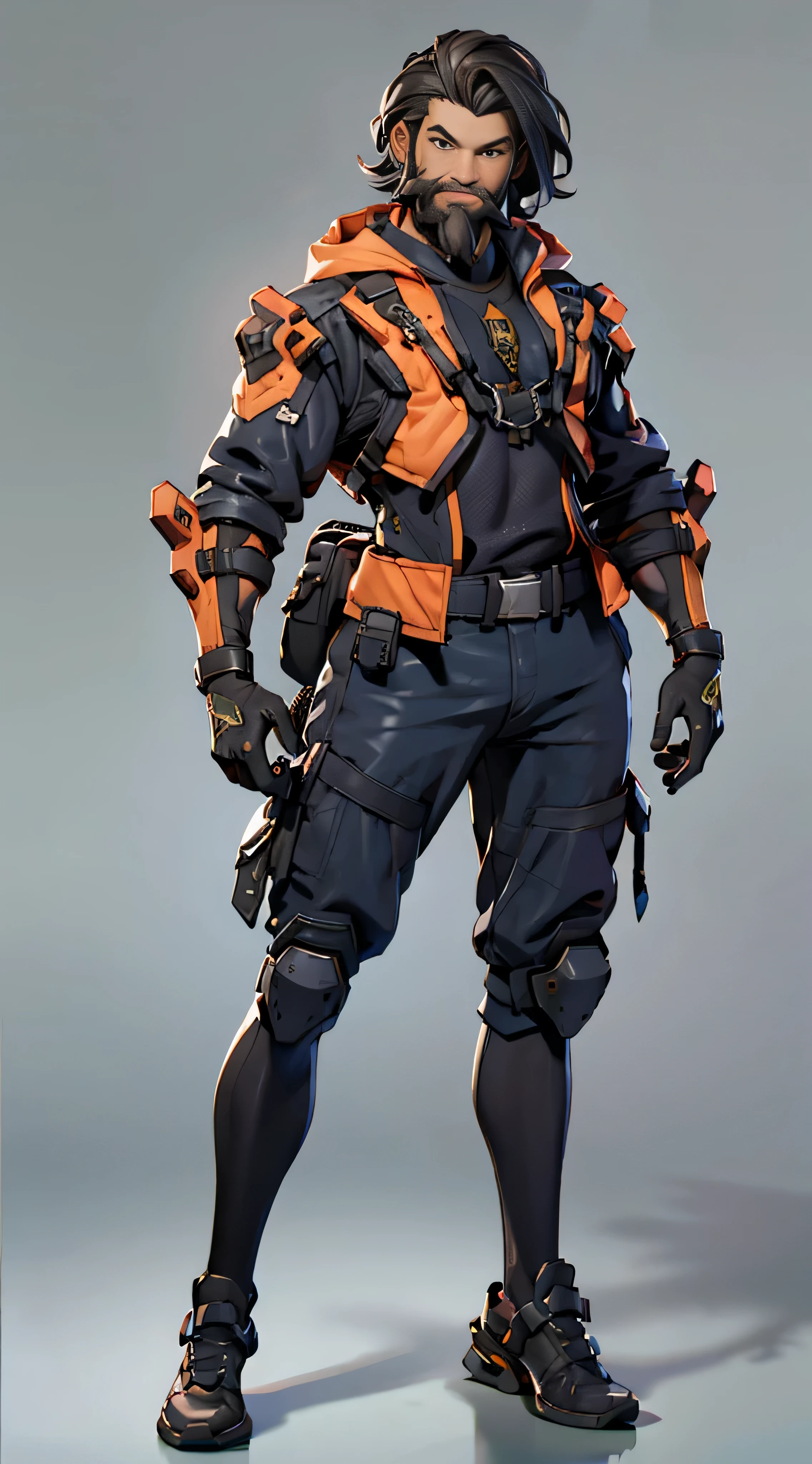 11:23(((Best quality: 1.4))),(Unbeatable masterpiece), (hyper HD),(Hyper-realistic 8k CG)、(limbs to thighs)(Accurate structure)(dark colored hair)(Shoulders and arms equipped with technical equipment))), (((1 uncle,Grow a beard))),40-year-old American soldier has perfect figure,,delicated face,heavy muscular figure:1.2,Solid royal gray jacket with details, (Pictures from head to thighs), Complex equipment, Dark purple coat,long trousers,The clothes inside are dark,Clothes with metal technical parts,Tech Armor )