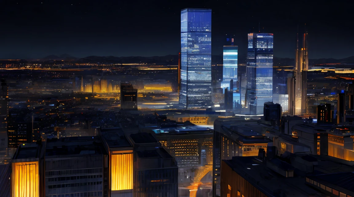 (masterpiece, best quality), pixel art, a metropolis at night, spectacular view of the skyline, shot from far away, perfect illustration