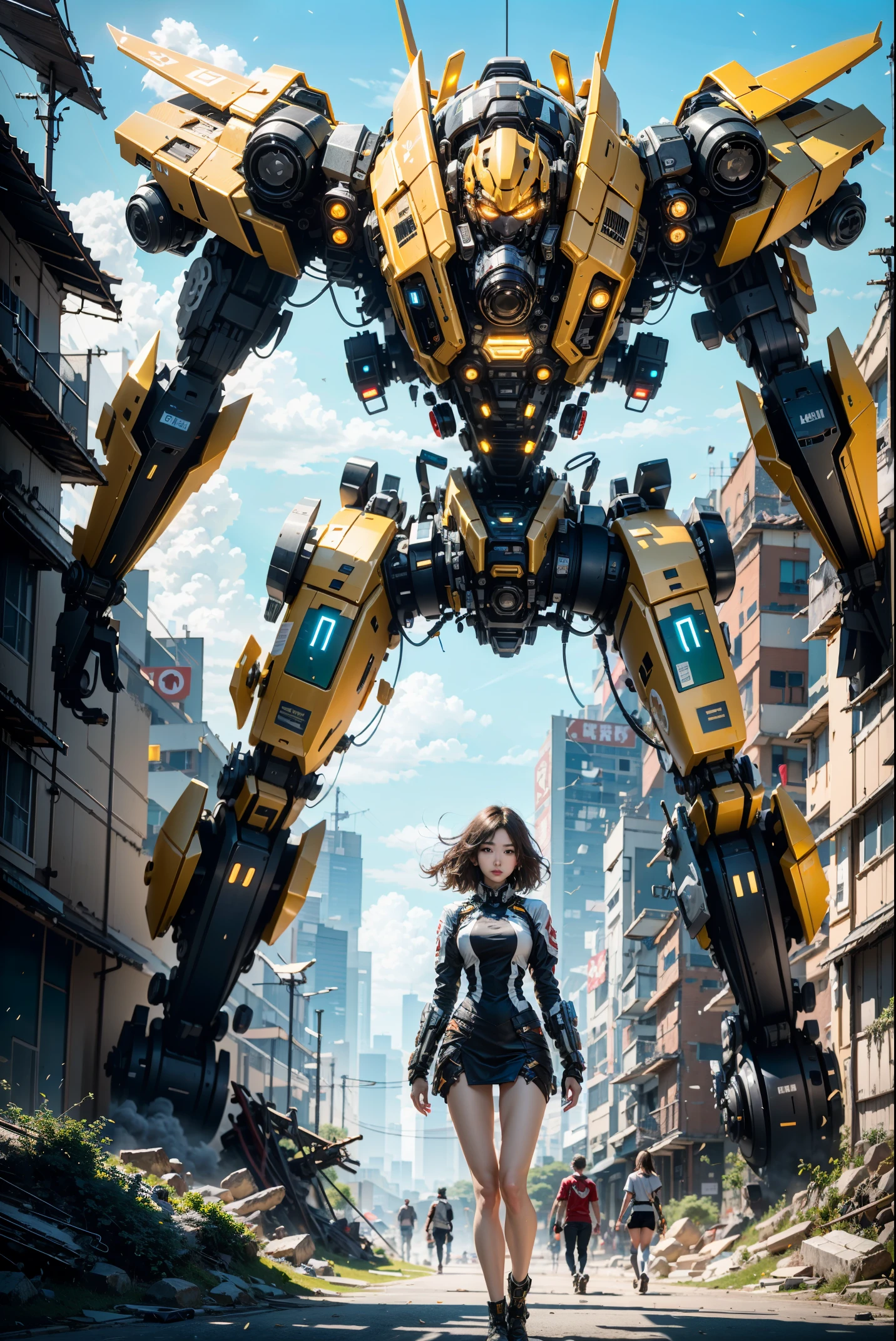 ((Best quality)), ((masterpiece)), (highly detailed:1.3), 3D,Shitu-mecha, beautiful cyberpunk women with her mecha in the ruins of city from a forgoten war, ancient technology,HDR (High Dynamic Range),Ray Tracing,NVIDIA RTX,Super-Resolution,Unreal 5,Subsurface scattering,PBR Texturing,Post-processing,Anisotropic Filtering,Depth-of-field,Maximum clarity and sharpness,Multi-layered textures,Albedo and Specular maps,Surface shading,Accurate simulation of light-material interaction,Perfect proportions,Octane Render,Two-tone lighting,Low ISO,White balance,Rule of thirds,Wide aperature,8K RAW,Efficient Sub-Pixel,sub-pixel convolution,luminescent particles,light scattering,Tyndall effect