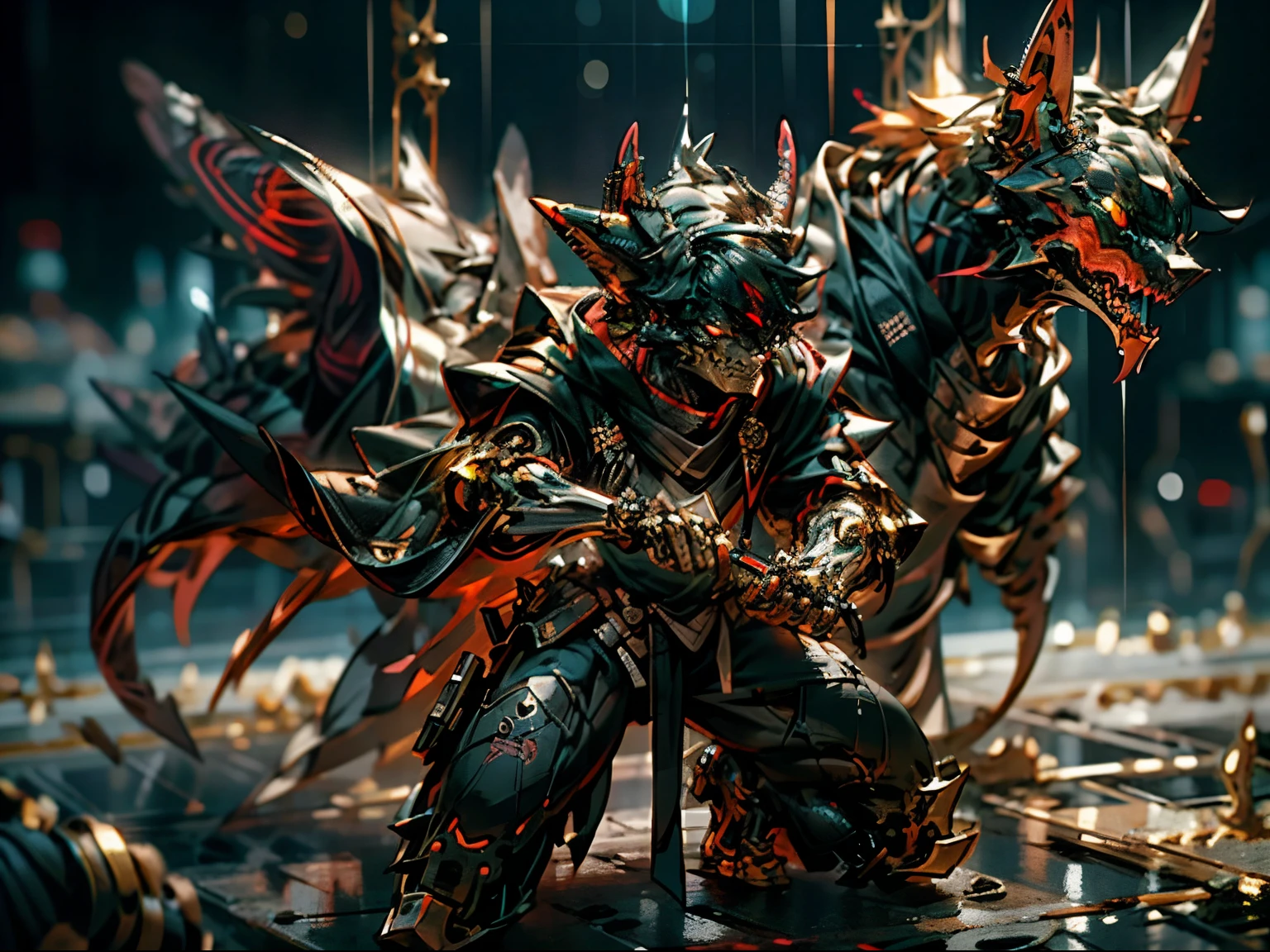 Scary dragon, black, sharp and long teeth, red eyes, standing, 3D model --auto