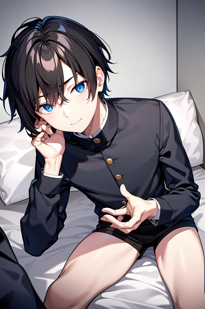 1boy, man,short detailed hair, brunette color hair,collars,Facial, leg loops,Soft bed，Relax the body，unfolding,Bedrooms, highest  quality，超高分辨率