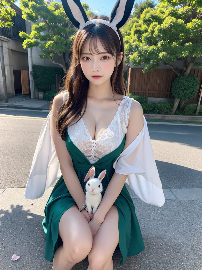 (Realistic, photo-Realistic:1.37), (masutepiece), (Best Quality:1.4), (超A high resolution:1.2),(Raw photo:1.2), 1girl in、femele、Wavy black hair、shorth hair、bluntbangs、green colored eyes、White Bunny Girl,rabbit ear headband,maikurobikini,finely eye and detailed face、8k wallpaper、intricate-detail、BREAK、kaleidoscope background、Symmetrical pattern、vivd colour、Geometric shapes、mesmerizing designs、optical 、ダイナミックコンポジションBREAKは、pantomime art、expressive body language、Active Pose,Quiet storytelling、evocative gestures、 visual narratives、演劇BREAK、blooming flowers、The scent of colorful petals、nature's bounty、vibrant gardens、Tranquil landscape,full body Esbian