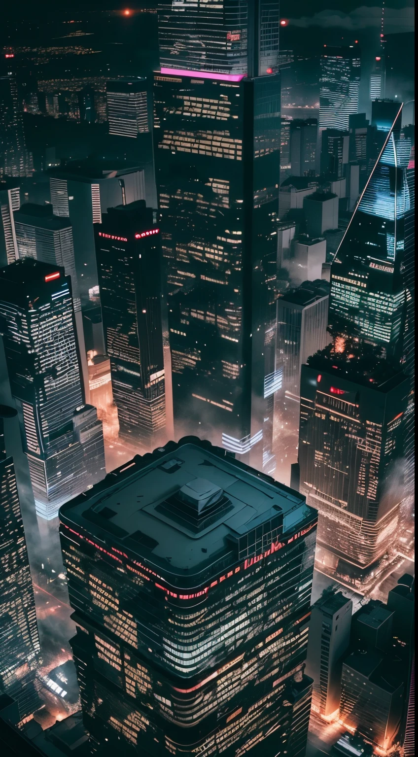 City view at night from the top of a skyscraper,
