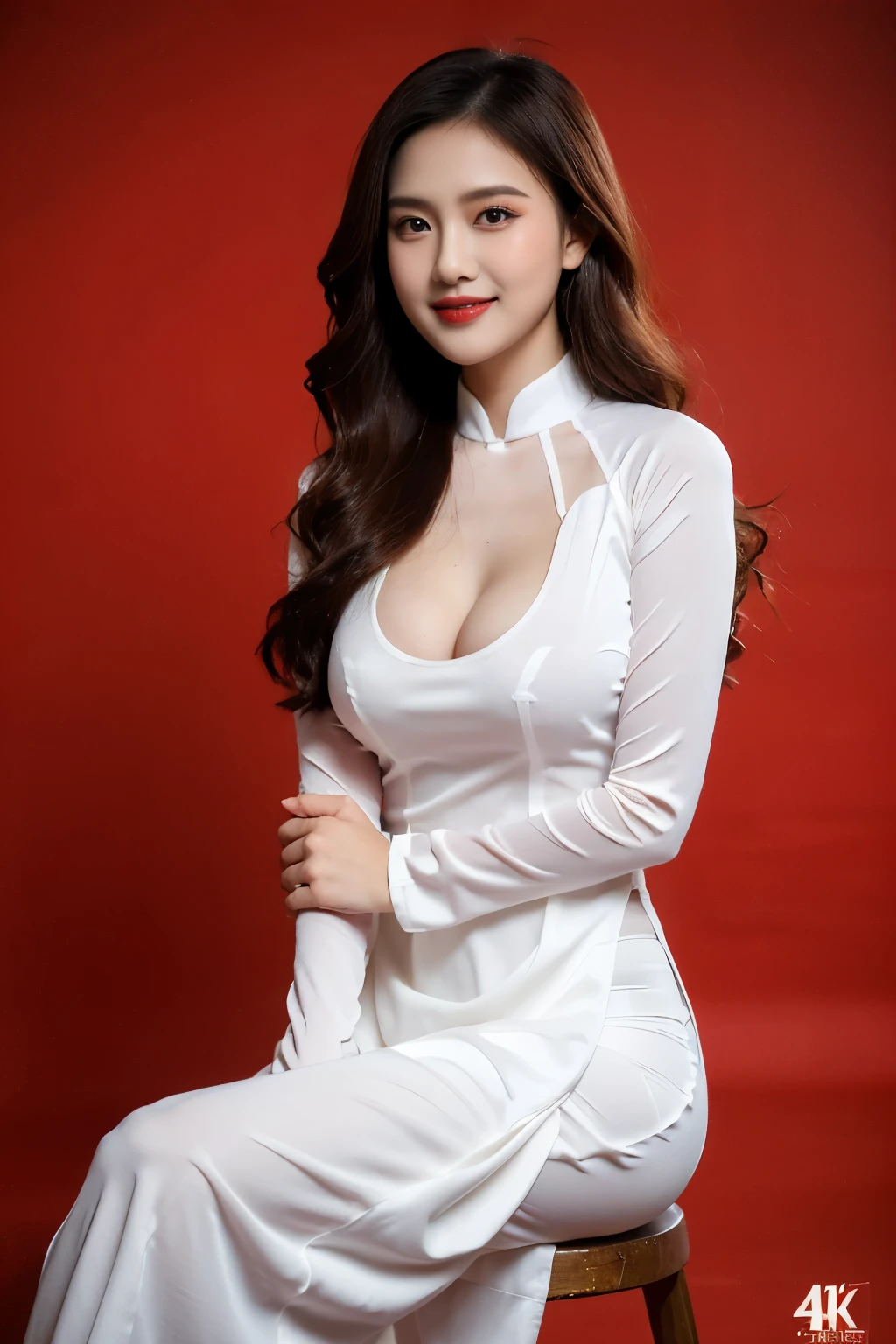 VIETNAM BEAUTIFUL GIRL WEAR AODAI, AO DAI COSTUME, VIETNAMESE, ((tet holiday in vietnam)), 4k, masterpiece,, stunning beautiful idol detailed face, all body , (vietnam model girl), nsfw, sexy, see-though clothes, light smile, make up, big boobs, red color, ((tet red color backdrop))