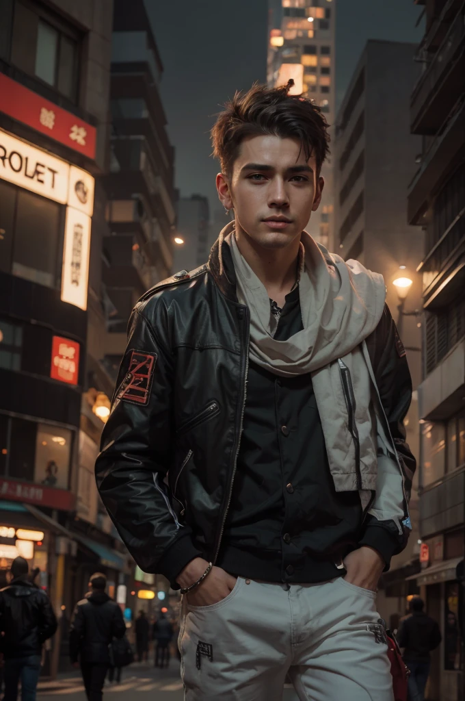 Change beground cyberpunk handsome boy realistic face