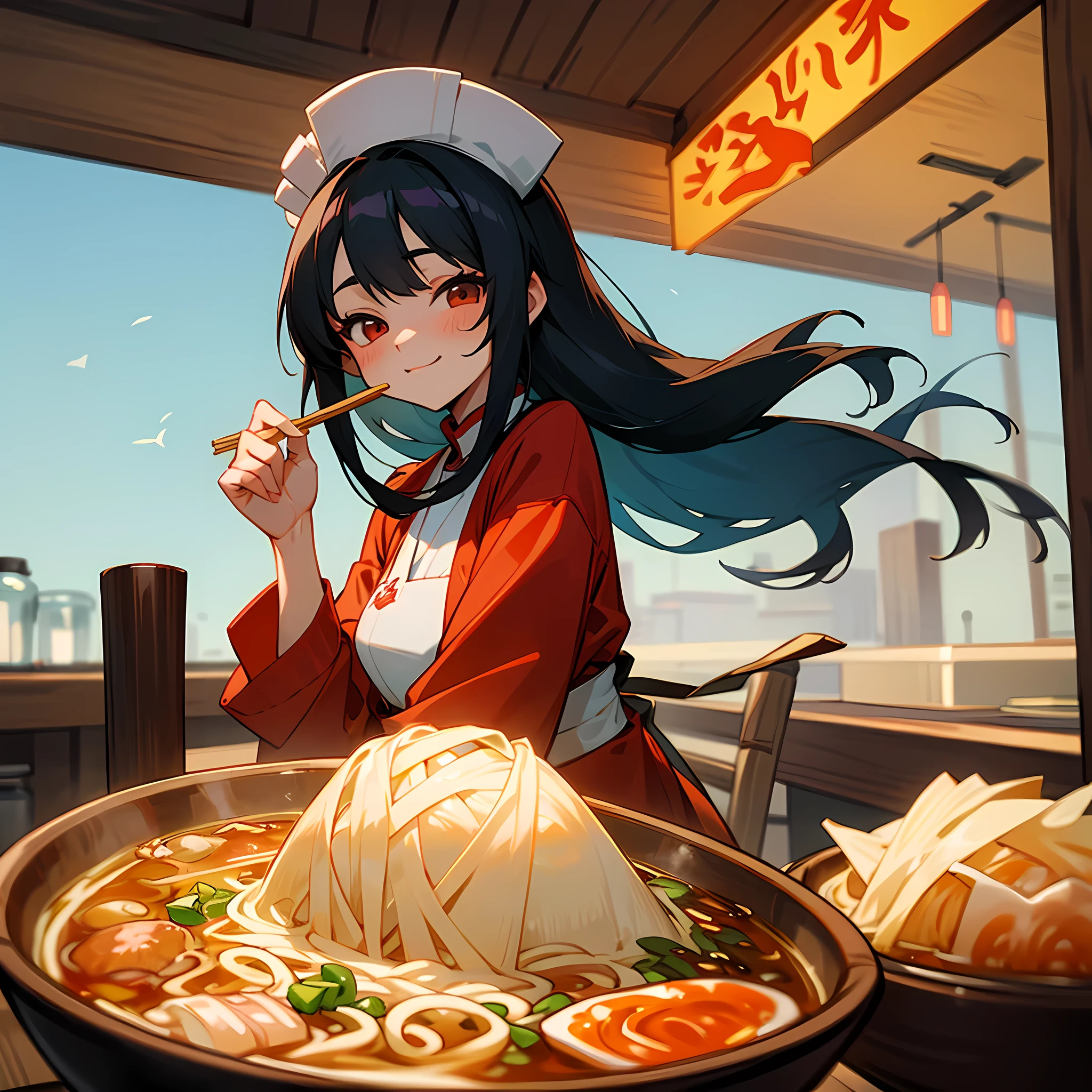 Fusion de filles d'anime et de tasse de ramen, magasin de nouilles. ambiance : Anime mignon. fille mignonne. estimer.