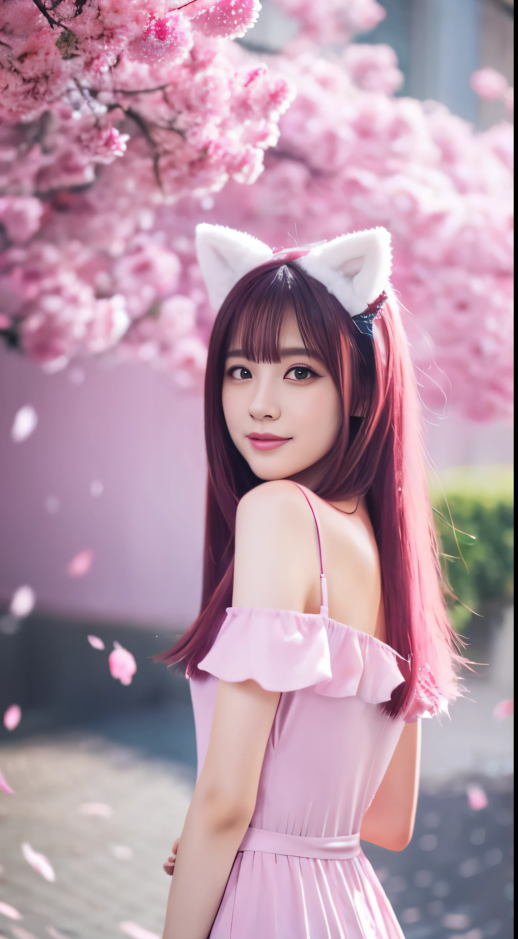 9 snow-white fox tails (1.0), Milky foxtail (1.0), Close-up of the nine-tailed fox, Ninetail, Ninetail, Anime girl with pink hair and flowers in pink dress, very Beautiful anime fox girl, Beautiful anime fox girl, beautiful fantasy anime, guweiz, Anime girl with fox ears, Beautiful anime girl, Very beautiful and cute fox girl, Rain of pink flowers, Background blur, anime style 4 k, anime fantasy artwork, 4k anime wallpaper, Guvez style artwork