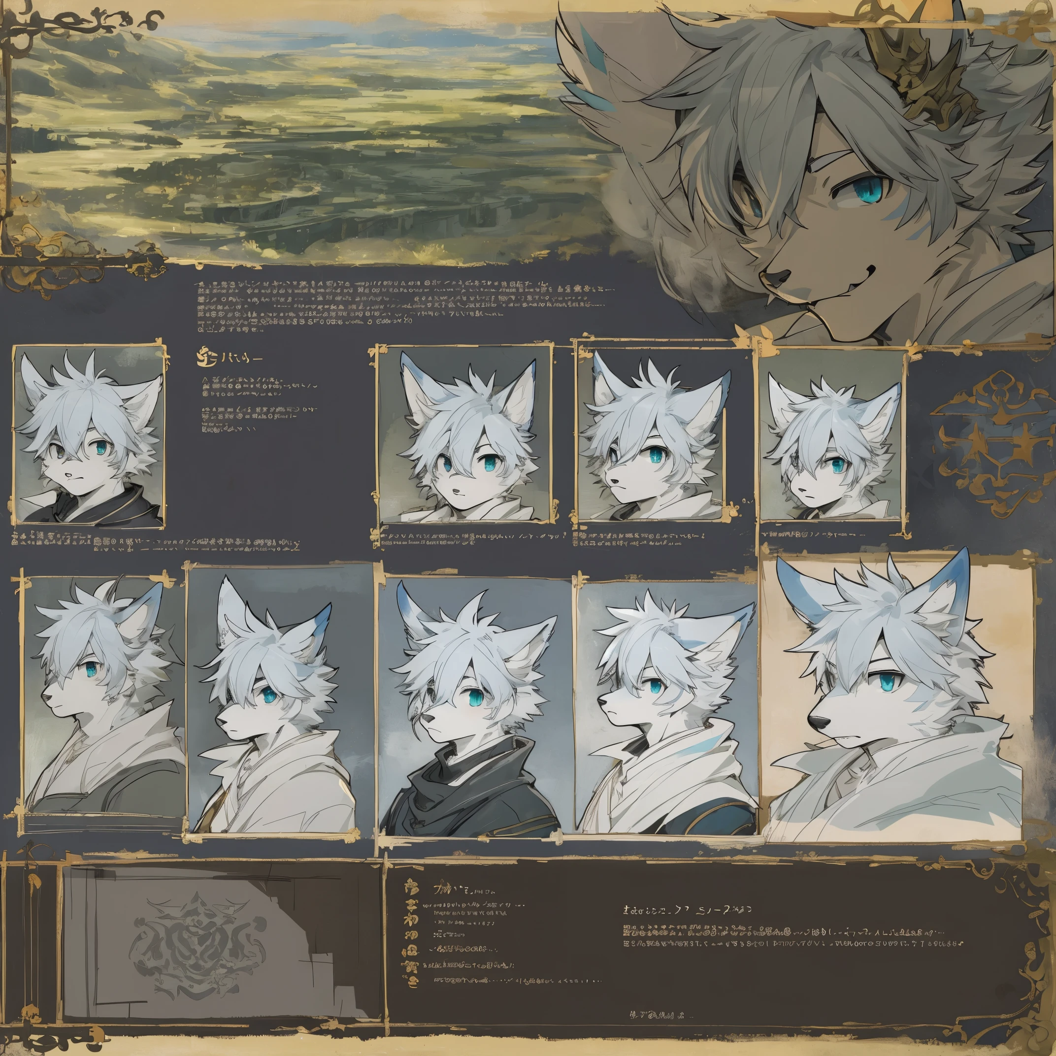 ((masterpiece)), (ultra detailed), (best quality), detailed background, (style of final fantasy), (concept art, character sheet),absurdres(highly detailed beautiful face and eyes)perfect anatomy(angelic handsome boy, kemono, child)(furry anthro),