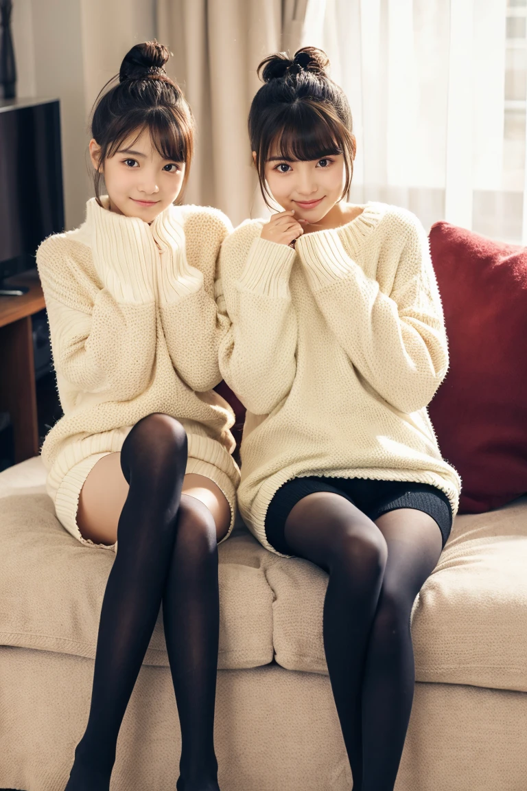 they are two women in tights laying on a bed, Full length and white stockings, pantyhose tights, Tights, White tights, Tights, Wearing white tights, Stockings, knees tucked in, very perfect position, two japanese schoolgirls posing, White stockings, Wearing stockings, kneeling down, leg and thigh shot, detailed legs looming over you, Anime girls, Thighs!!!No muscles