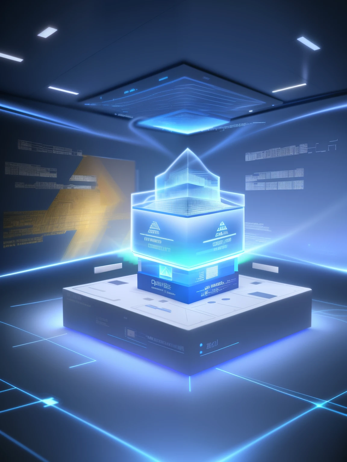 Super resolution，Stereoscopic 3D icon，Acrylic frosted glass material，A sense of future technology，Dark blue, light blue and white layering，a digital rendering，A cool scene created by the convergence of data and light particles，描绘为 a 3D render, Render in key shot, 4D cinema rendering, Render in Cinema4D, 3d abstract rendering overlay, 4D cinema rendering octane, 3d digital art 4k, rendered in octaneratingrendering 32k, octaneratingrendering，Close-up with blue light, optane render, computer render, on a dark background, full view, 描绘为 a 3D render, 8k rendering&quot;, interesting background, Digital Enhancement, nvidia omniverse, hq render, in realistic data center, Hypercube, promotional images, Blueshift rendering，Blay future， Data fragments explode, data holograms, cyber architecture, 描绘为 a 3D render, 4D cinema rendering, Render in Cinema4D, abstract art representing data, abstract tech, digital greetles background, 3d abstract rendering overlay, quantum technology, a digital rendering, optane render，There&#39;s a lot of Blay, 描绘为 a 3D render, cyber architecture, 3d abstract rendering overlay, digital greetles background, detailed photo of virtual world, 4D cinema rendering, Render in Cinema4D, 超详细的 a 3D render, 超详细的 a 3D render, abstract tech，computer render, depicted as a a 3D render, 3d computer render, 3d abstract rendering overlay, geometric 3d render, geometric a 3D render, 屡获殊荣的a digital rendering, ( ( a 3D render ) ), Render in key shot, glowing blue interior components，optane render, 描绘为 a 3D render, quantum computing, quantum processor, 8K octave rendered photo, quantum technology, 大型网络阵列data holograms, 4D cinema rendering, Render in Cinema4D, rendered in cgi, cyber architecture, 8K，futuristic high-tech set design, Ethereal Holographic Center, futuristic architecture concept, 3d rendering beeple, GameCG, futuristic room, data holograms，optane render, computer render, 描绘为 a 3D render, Blockchain Vault, on a dark background, cg art, cube portal, cyber architecture, in realistic data center, 8k CG rendering, a digital rendering, red shift render, data holograms