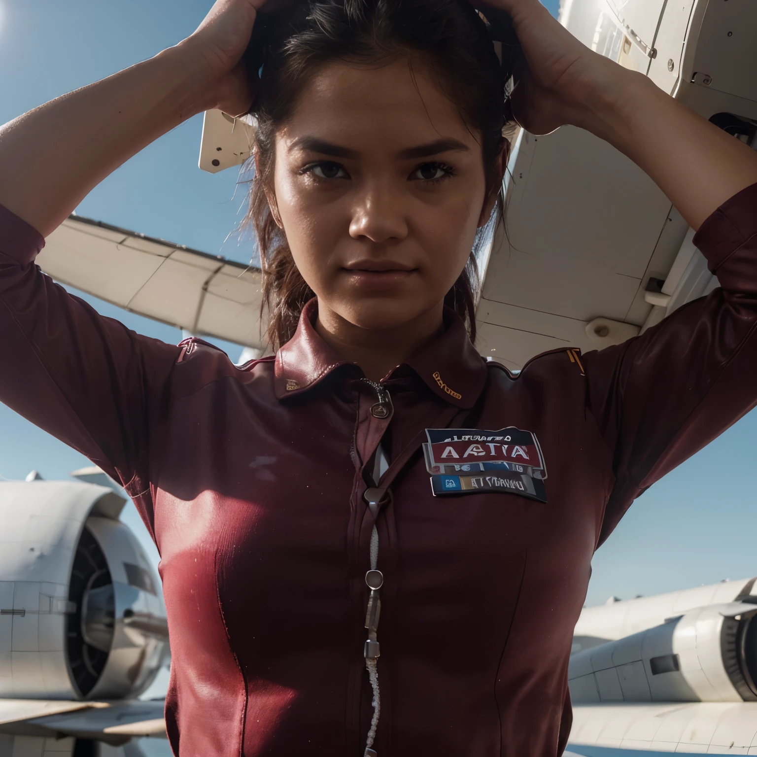 best quality,(Foto RAW:1.2),(master part:1.4),(fotorrealista:1.4),(Altas:1.4), 1girl, profundidade de campo, Flight attendant, intrinsecamente detalhado,8k, extremamente detalhado, perfect lighting, epic background