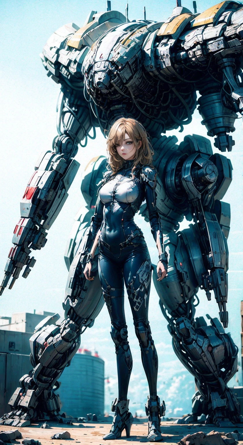 8K,Ultra Detail,ultra-quality,ultra precision,ultimate masutepiece,No extra arms,No extra legs,No extra fingers,No extra hands,Girl & giant robot,Theme from TITAN_FALL(video game),