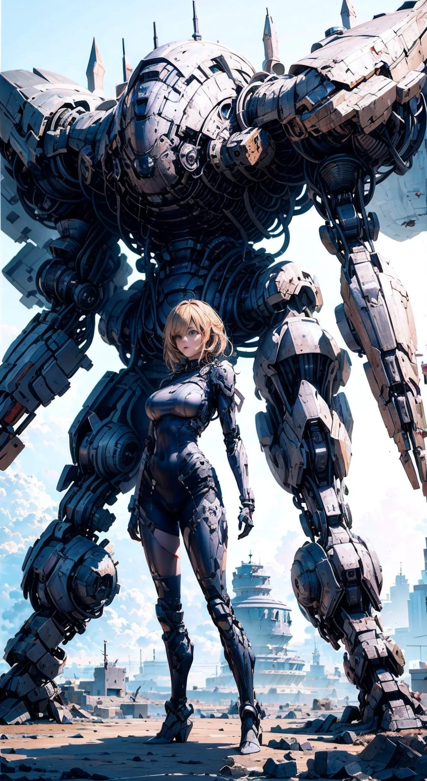 8K,Ultra Detail,ultra-quality,ultra precision,ultimate masutepiece,No extra arms,No extra legs,No extra fingers,No extra hands,Girl & giant robot,Theme from TITAN_FALL(video game),