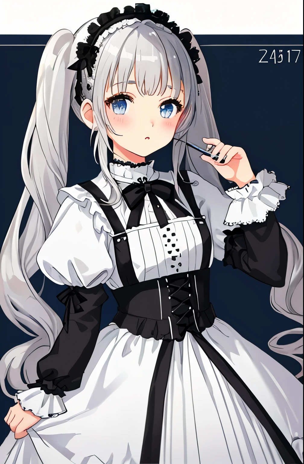 Twintail Silver Hair、White costume
Gothic lolita、17-year-old female、Overall view