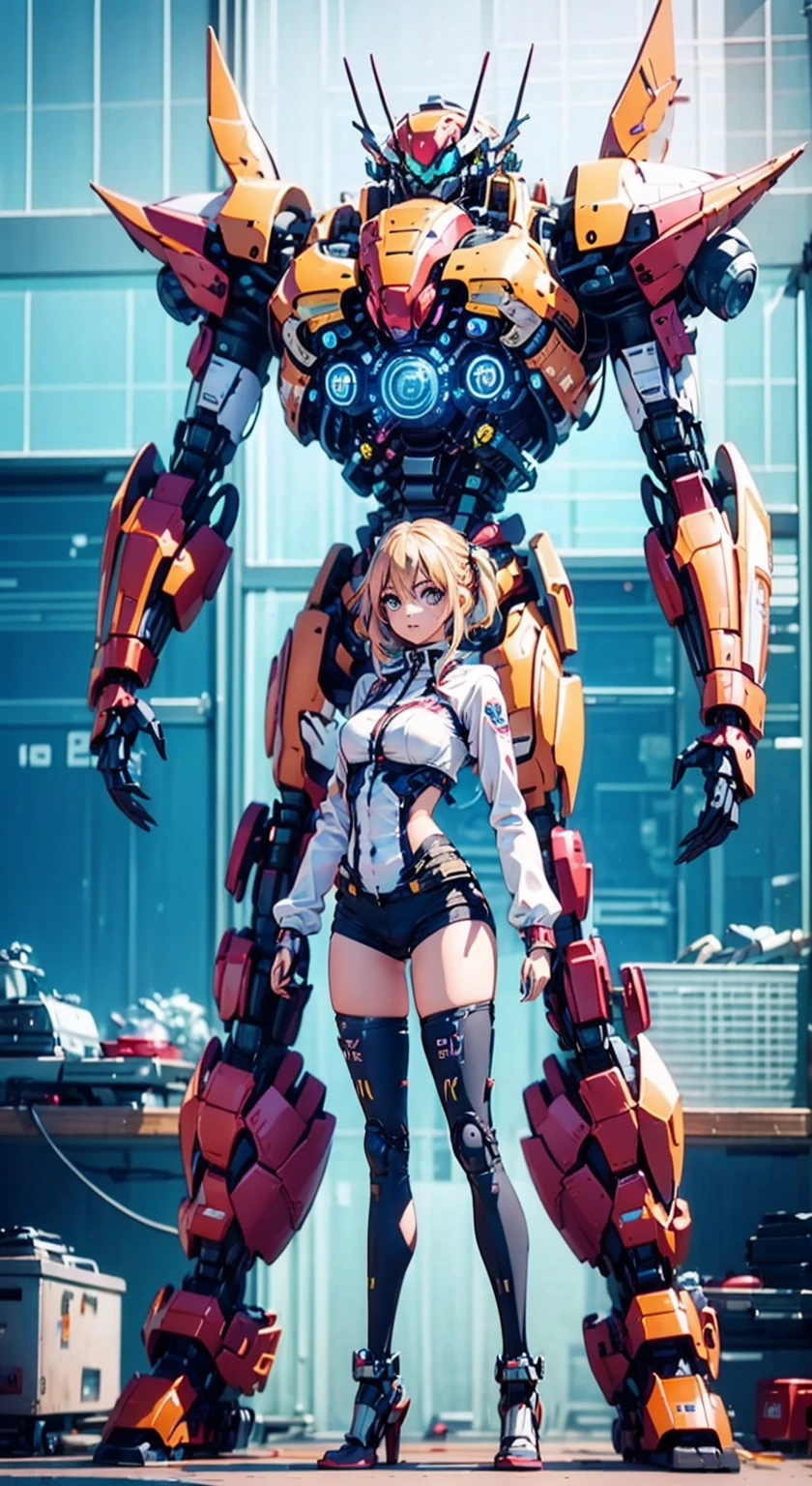 8K,Ultra Detail,ultra-quality,ultra precision,ultimate masutepiece,No extra arms,No extra legs,No extra fingers,No extra hands,Girl & giant robot,Theme from TITAN_FALL(video game),Dynamic Action,