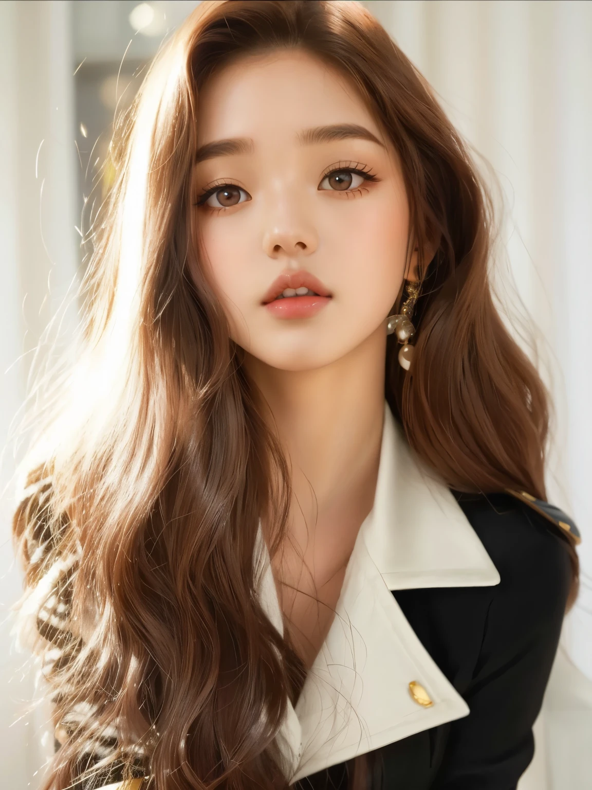 Un primer plano de una mujer con cabello largo con una chaqueta negra, dilraba dilmurat, Retrato Sophie Mudd, Mackenzie Foy, Girl with brown hair, Hailee Steinfeld, brown hair and large eyes, Anna Nikolanova aka Newmilky, Cara delicada y encantadora, cara muy bonita, cara extremadamente hermosa, Hermosa modelo joven, por Emma Andijewska