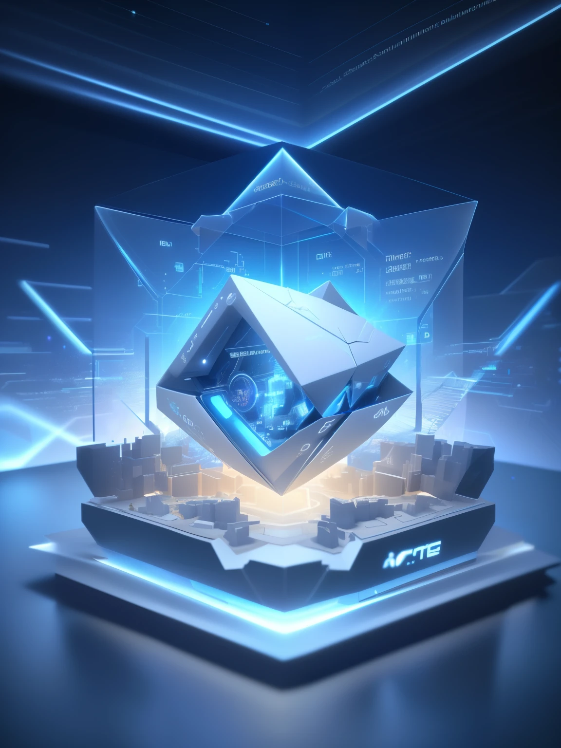 Super resolution,Stereoscopic 3D icon,Acrylic frosted glass material,A sense of future technology,Dark blue, light blue and white layering,a digital rendering,A cool scene created by the convergence of data and light particles,描绘为 a 3D render, Render in key shot, 4D cinema rendering, Render in Cinema4D, 3d abstract rendering overlay, 4D cinema rendering octane, 3d digital art 4k, rendered in octaneratingrendering 32k, octaneratingrendering,Close-up with blue light, optane render, computer render, on a dark background, full view, 描绘为 a 3D render, 8k rendering", interesting background, Digital Enhancement, nvidia omniverse, hq render, in realistic data center, Hypercube, promotional images, Blueshift rendering,Blay future, Data fragments explode, data holograms, cyber architecture, 描绘为 a 3D render, 4D cinema rendering, Render in Cinema4D, abstract art representing data, abstract tech, digital greetles background, 3d abstract rendering overlay, quantum technology, a digital rendering, optane render,There's a lot of Blay, 描绘为 a 3D render, cyber architecture, 3d abstract rendering overlay, digital greetles background, detailed photo of virtual world, 4D cinema rendering, Render in Cinema4D, 超详细的 a 3D render, 超详细的 a 3D render, abstract tech,computer render, depicted as a a 3D render, 3d computer render, 3d abstract rendering overlay, geometric 3d render, geometric a 3D render, 屡获殊荣的a digital rendering, ( ( a 3D render ) ), Render in key shot, glowing blue interior components,optane render, 描绘为 a 3D render, quantum computing, quantum processor, 8K octave rendered photo, quantum technology, 大型网络阵列data holograms, 4D cinema rendering, Render in Cinema4D, rendered in cgi, cyber architecture, 8K,futuristic high-tech set design, Ethereal Holographic Center, futuristic architecture concept, 3d rendering beeple, GameCG, futuristic room, data holograms,optane render, computer render, 描绘为 a 3D render, Blockchain Vault, on a dark background, cg art, cube portal, cyber architecture, in realistic data center, 8k CG rendering, a digital rendering, red shift render, data holograms