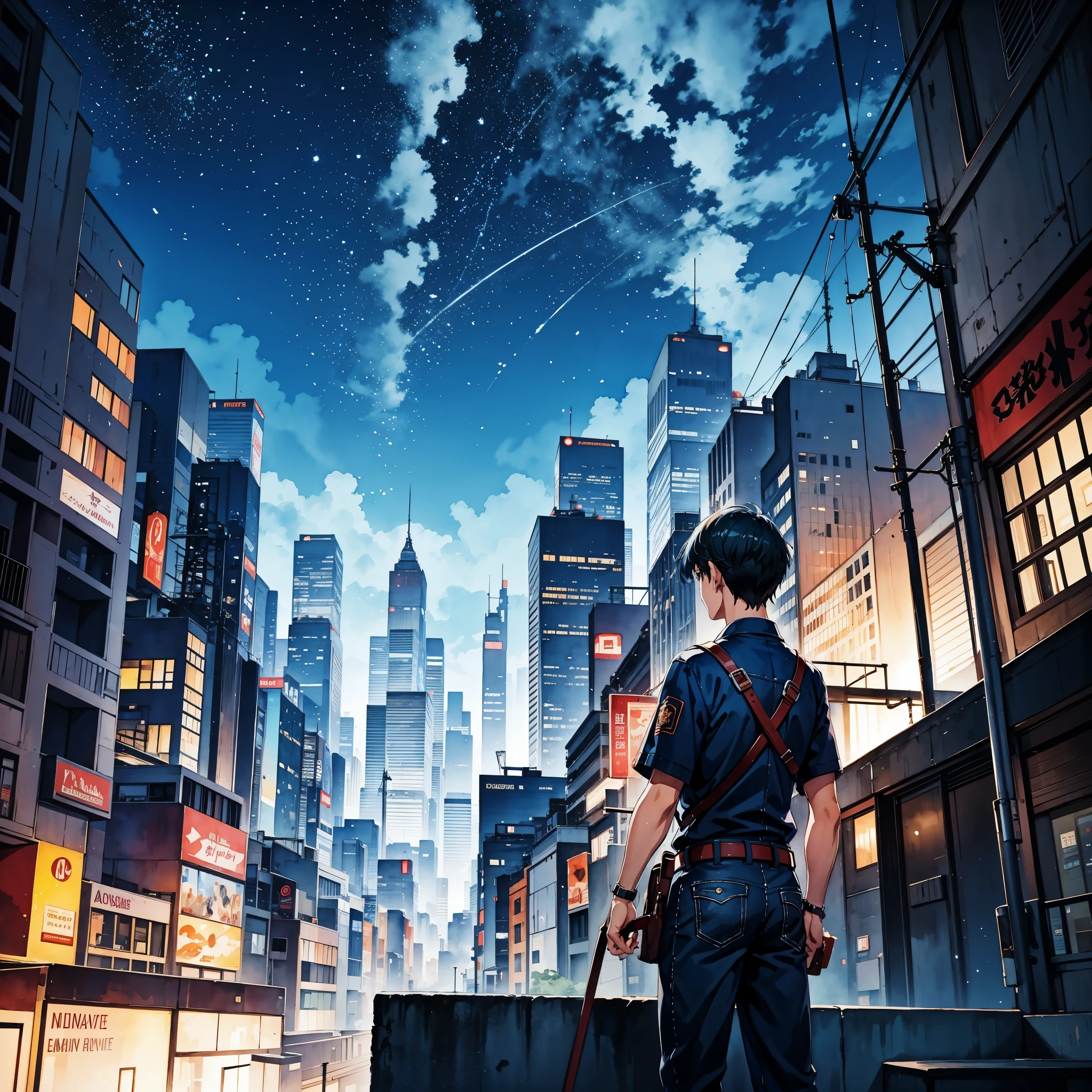 Night, City, skyscrapers, road, mountains, stars, studio ghibli, (watercolor, splash paint, dripping paint, color bleeding, on canvas, textured canvas: 1.5), Anime, high detail, anime, cinematic lighting, motion blur, chromatic aberration, glowing light, ray tracing, reflection light, bloom, drop shadow, UHD, masterpiece, retina, anatomically correct, super detail, high details, high quality, award winning, best quality, highres, 4K
