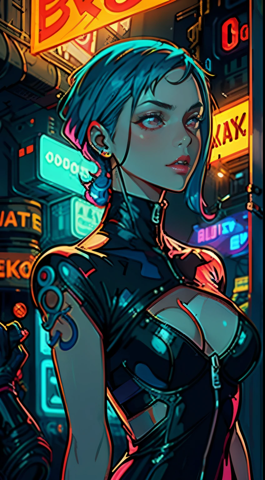 a digital painting of a woman with blue hair, cyberpunk art by Josan Gonzalez, behance contest winner, afrofuturism, synthwave, neon, glowing neon