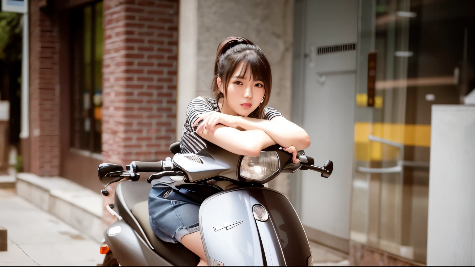 arafed naked woman sitting on a scooter on a city street, korean girl, korean women's fashion model, beautiful south korean woman, beautiful young korean woman, gorgeous young korean woman, attractive girl, korean woman, photo taken with nikon d750, photo taken with nikon d 7 5 0, handsome girl, photoshoot, closeup portrait shot, ulzzang