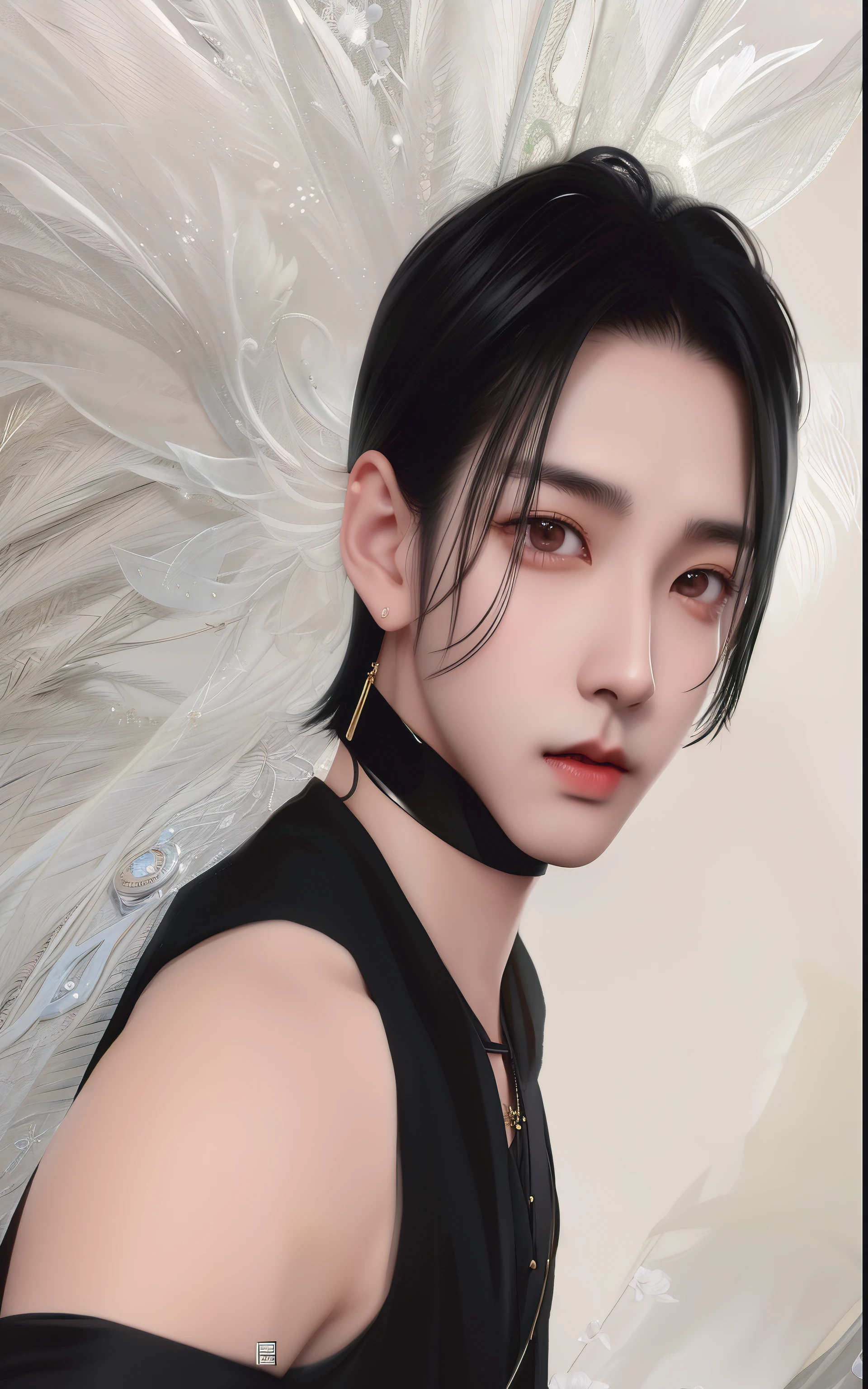 Arafed Asian man with black hair and choker.., Cai Xukun, Jinyoung Shin, Jung Jaehyun, Kim Doyoung, Hyung Tae, beautiful androgynous prince, Sakimichan, delicate androgynous prince, XQC, Hsiao-ron, Yanjun Chengt, Hong June Hyung, Sui Ishida con cabello negro