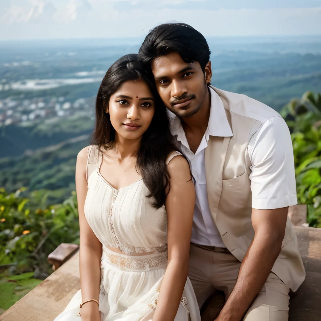 Realistic portrait photo of a man and woman sitting together in a room, facebook post, indian, kerala couple, lovely couple, 8k selfie photograph, reddit post, jayison devadas style, ghutra and egal, candid picture, with kerala exclusive