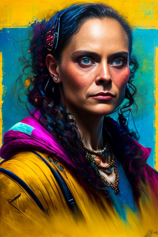 Mixed media art,vibrant colors,chiaroscuro,(best quality,4k,8k,highres,masterpiece:1.2),ultra-detailed,(realistic,photorealistic,photo-realistic:1.37),HDR,UHD,studio lighting,ultra-fine painting,sharp focus,physically-based rendering,extreme detail description, 1 woman, professional gothic bounty hunter, vivid colors,bokeh,portraits,landscape,horror,sci-fi,concept artists,silvestri,disney,newton, bosch, klimt, Dali, surreal, psychodelic, 60s, 70s,