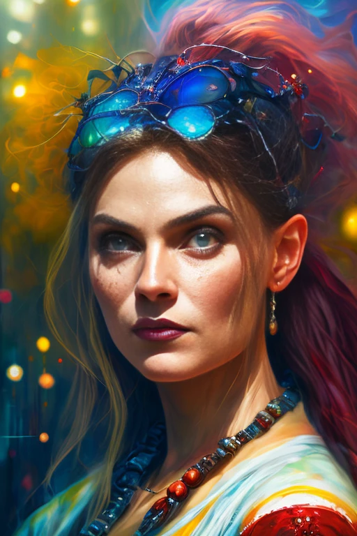 Mixed media art,vibrant colors,chiaroscuro,(best quality,4k,8k,highres,masterpiece:1.2),ultra-detailed,(realistic,photorealistic,photo-realistic:1.37),HDR,UHD,studio lighting,ultra-fine painting,sharp focus,physically-based rendering,extreme detail description,     1 woman, professional gothic bounty hunter, vivid colors,bokeh,portraits,landscape,horror,sci-fi,concept artists,silvestri,disney,newton, bosch, klimt, Dali, surreal, psychodelic, 60s, 70s,