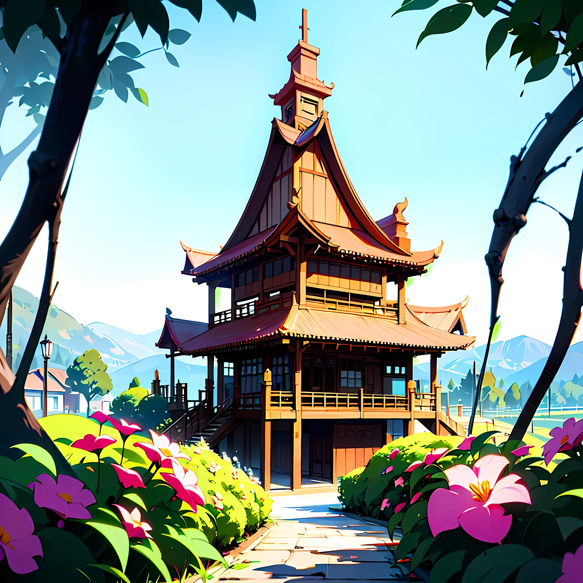 D écrivez une image du pittoresque village japonais entouré de cerises et de fleurs. ,
hyper-réaliste, 8k, ultra HD, Style Pixar, style de placement, Cinéma 4D, --ar 3:2