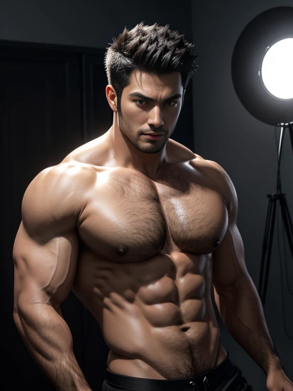 8K，(8K分辨率)，Muscular blacks, cool guy，Sexy, bright and charming eyes，Melancholy Look，Dark skin, Smooth and shiny，chest muscle，chest hair body hair，Raised big breastarechested，Naked，茂密的chest hair body hair， white colors，Photos of eighth avatar，Big bag raised and visible，Bad lauest qualtiy，profesional lighting，professional photoshooting，Real photos，realistic model，photorealistic  art