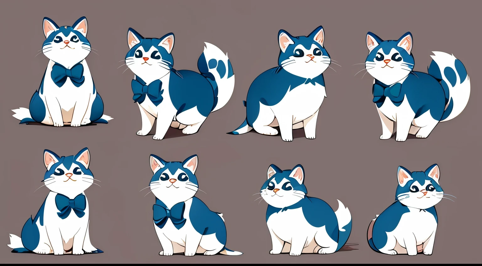 Cute animal in cartoon style, single character, three views including front, side and back views
