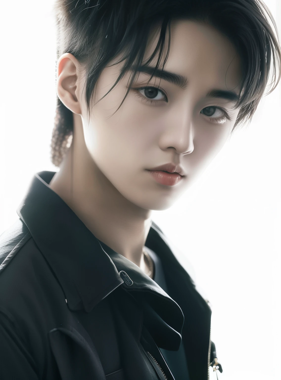 un primer plano de una persona que llevaba una chaqueta de cuero y una camisa negra, Jung Jaehyun, Cai Xukun, Hyung Tae, Hsiao-ron, Yan, Yanjun chengt, Wonbin Lee, por Li Zai, ruan JIA beautiful!, por Yang J, beautiful androgynous prince, JIA, inspirado por Zhang Han, Mark Lee, Lu ji