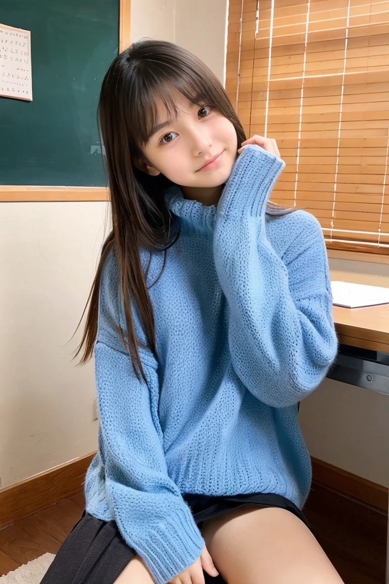 Beautiful girl wearing a cute sweater、 student、Calm face、inside in room、